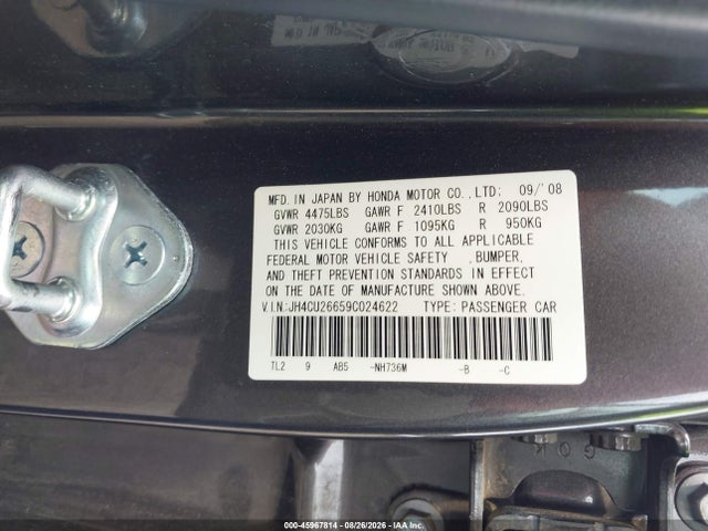 45967814 :رقم المزاد ، JH4CU26659C024622 vin ، 2009 Acura Tsx مزاد بيع