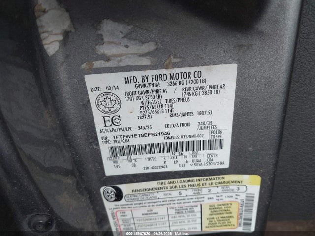 Ford F-150 Fx4 2014 1FTFW1ET8EFB21946 Image 9