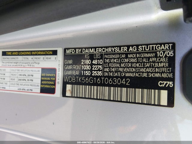 2006 Mercedes-benz Clk 350 მანქანა იყიდება აუქციონზე, vin: WDBTK56G16T063042, აუქციონის ნომერი: 45967822