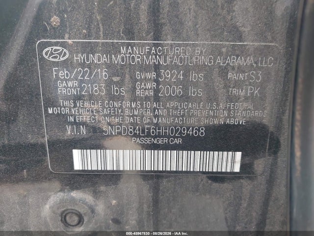 Aukcja sprzedaży 2017 Hyundai Elantra Se, vin: 5NPD84LF6HH029468, numer aukcji: 45967830