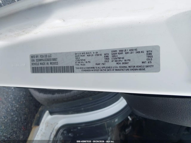 Продажа на аукционе авто 2025 Ram Promaster 3500 Cargo Van Tradesman High Roof 159 Wb Ext, vin: 3C6MRVJG3SE519867, номер лота: 45967835