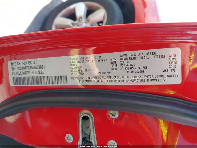2021 Ram 1500 Classic Express  4x2 6'4 Box მანქანა იყიდება აუქციონზე, vin: 1C6RR6FG3MS533921, აუქციონის ნომერი: 45967867
