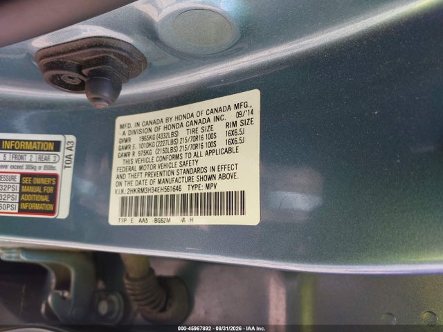 Aukcja sprzedaży 2014 Honda Cr-v Lx, vin: 2HKRM3H34EH561646, numer aukcji: 45967892
