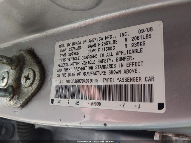 Продажа на аукционе авто 2009 Honda Accord 3.5 Ex-l, vin: 1HGCP36879A010119, номер лота: 45967928