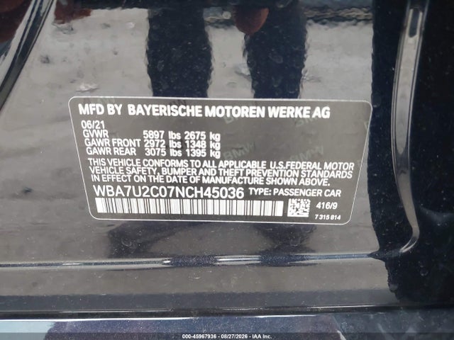 BMW 750 I Xdrive 2022 WBA7U2C07NCH45036 Image 9