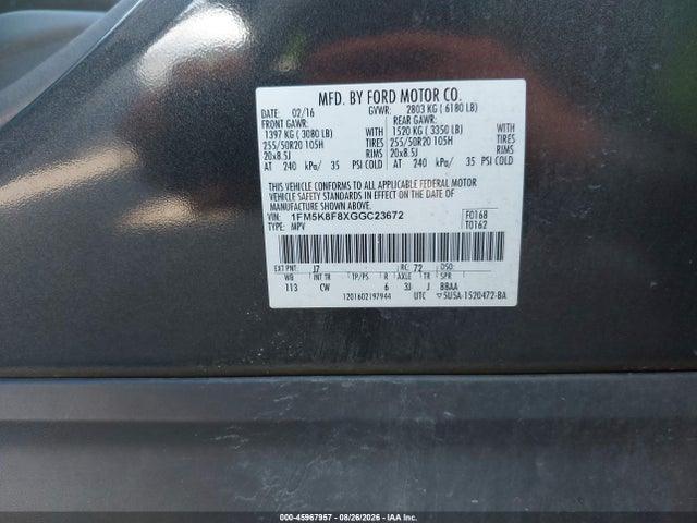 1FM5K8F8XGGC23672 Ford Explorer Limited