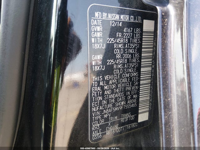 Aukcja sprzedaży 2015 Nissan Juke Nismo, vin: JN8AF5MV9FT555465, numer aukcji: 45967960