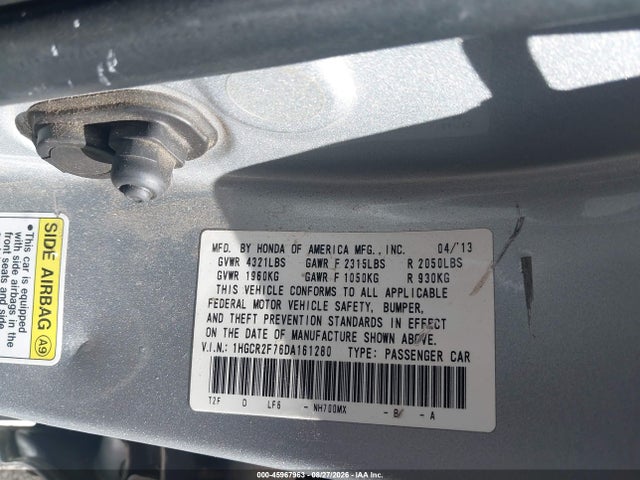 Продажа на аукционе авто 2013 Honda Accord Ex, vin: 1HGCR2F76DA161280, номер лота: 45967963