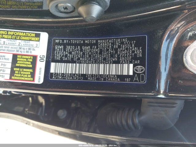 Aukcja sprzedaży 2018 Toyota Corolla Xle, vin: 2T1BURHE6JC025493, numer aukcji: 45967978