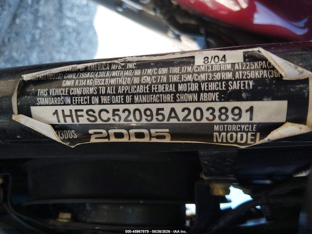 2005 Honda Vt1300 S მანქანა იყიდება აუქციონზე, vin: 1HFSC52095A203891, აუქციონის ნომერი: 45967979