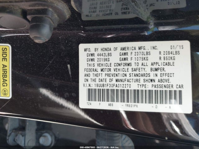 Продажа на аукционе авто 2015 Acura Tlx, vin: 19UUB1F30FA012270, номер лота: 45967985