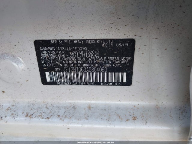 Продажа на аукционе авто 2010 Subaru Impreza Wrx Premium, vin: JF1GH7G63AG804060, номер лота: 45968006