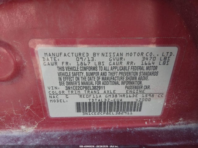 Продаж на аукціоні авто 2014 Nissan Versa Note Sv, vin: 3N1CE2CP8EL382911, номер лоту: 45968036