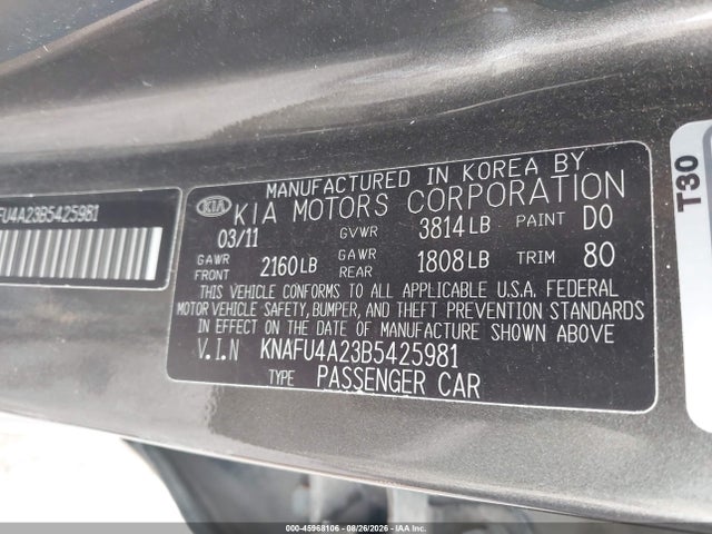 Aukcja sprzedaży 2011 Kia Forte Ex, vin: KNAFU4A23B5425981, numer aukcji: 45968106