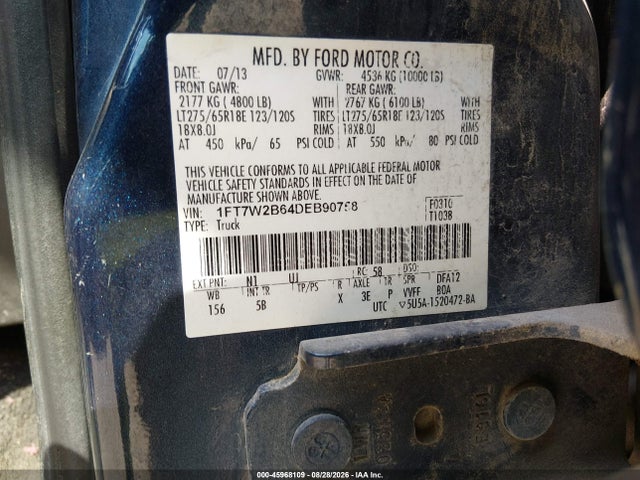 Продаж на аукціоні авто 2013 Ford F-250 Lariat, vin: 1FT7W2B64DEB90758, номер лоту: 45968109