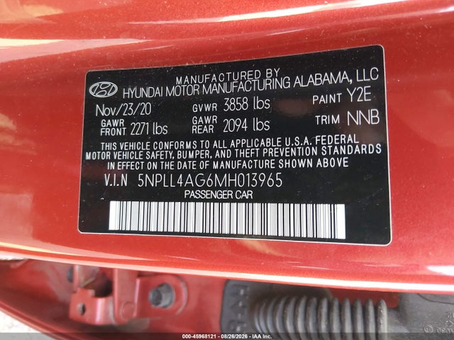 Aukcja sprzedaży 2021 Hyundai Elantra Se, vin: 5NPLL4AG6MH013965, numer aukcji: 45968121