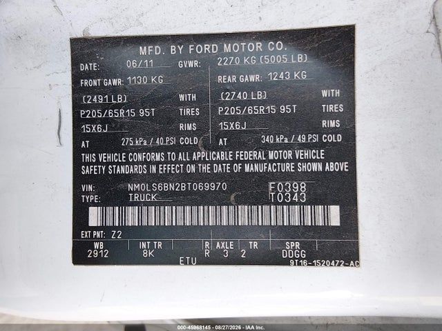 45968145 :رقم المزاد ، NM0LS6BN2BT069970 vin ، 2011 Ford Transit Connect Xlt مزاد بيع