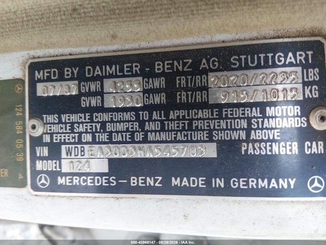 Продажа на аукционе авто 1987 Mercedes-benz 300 E, vin: WDBEA30D3HA545783, номер лота: 45968147