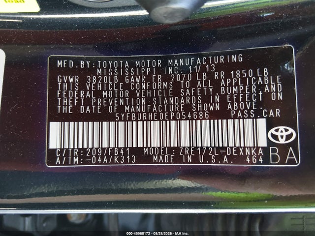Toyota COROLLA LE 2014 5YFBURHE0EP054686 Image 9