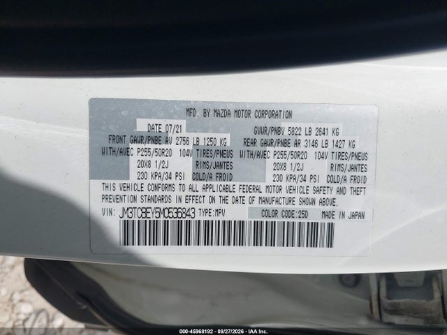 Aukcja sprzedaży 2021 Mazda Cx-9 Signature, vin: JM3TCBEY5M0536843, numer aukcji: 45968192