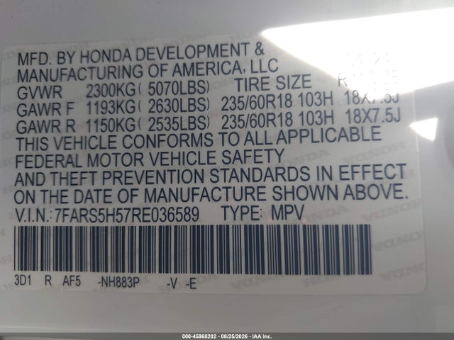 7FARS5H57RE036589 Honda Cr-v Hybrid Sport
