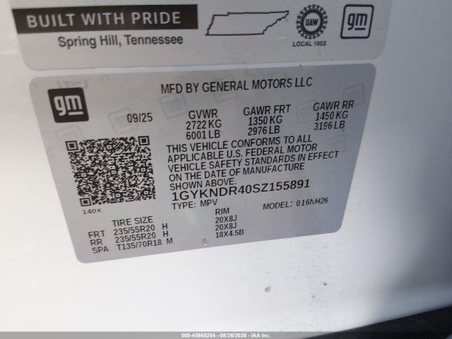 Продаж на аукціоні авто 2025 Cadillac Xt5 Awd Premium Luxury, vin: 1GYKNDR40SZ155891, номер лоту: 45968254