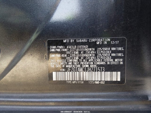 Продаж на аукціоні авто 2018 Subaru Crosstrek 2.0i Limited, vin: JF2GTAMC1JH271573, номер лоту: 45968257