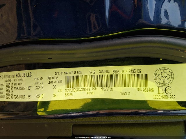 Auction sale of the 2016 Jeep Cherokee Trailhawk, vin: 1C4PJMBS4GW348523, lot number: 45968295