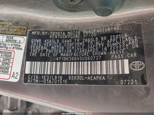 Продаж на аукціоні авто 2005 Toyota Avalon Limited, vin: 4T1BK36B45U060727, номер лоту: 45968319