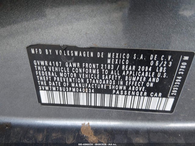 2023 Volkswagen Jetta 1.5t Se მანქანა იყიდება აუქციონზე, vin: 3VW7M7BU3PM040234, აუქციონის ნომერი: 45968334