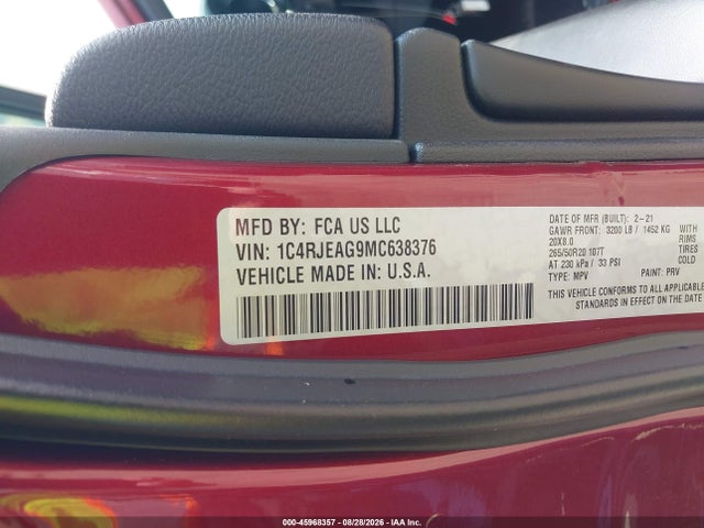 45968357 :رقم المزاد ، 1C4RJEAG9MC638376 vin ، 2021 Jeep Grand Cherokee Laredo X 4x2 مزاد بيع