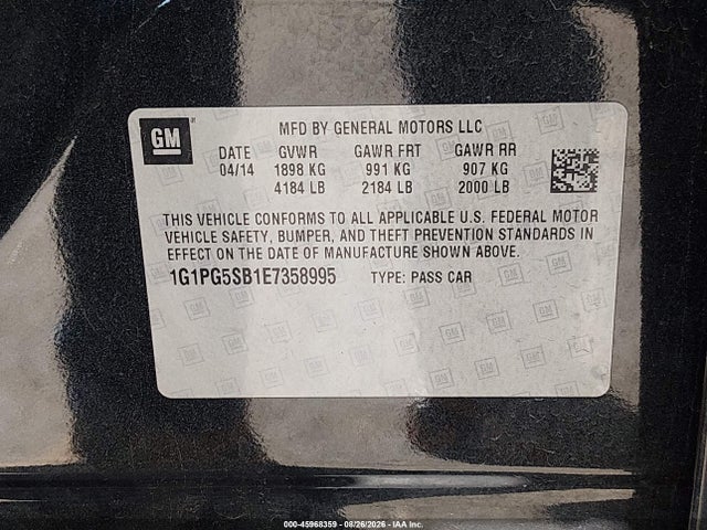 Продажа на аукционе авто 2014 Chevrolet Cruze Ltz, vin: 1G1PG5SB1E7358995, номер лота: 45968359