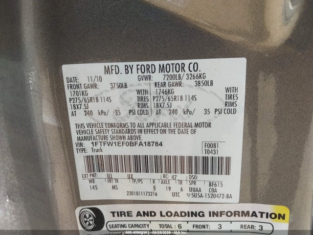 Aukcja sprzedaży 2011 Ford F-150 Xlt, vin: 1FTFW1EF0BFA18784, numer aukcji: 45968361