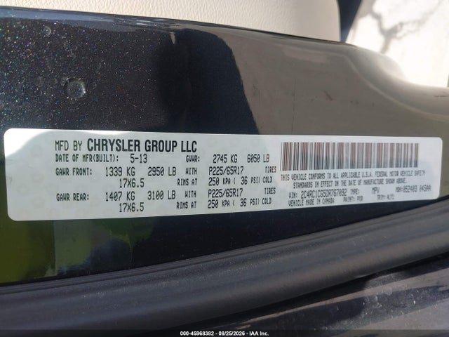 Aukcja sprzedaży 2013 Chrysler Town & Country Touring-l, vin: 2C4RC1CG5DR767092, numer aukcji: 45968382
