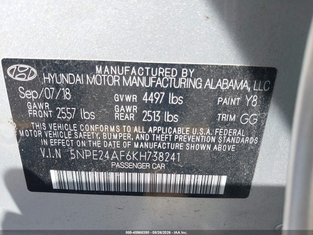 Продаж на аукціоні авто 2019 Hyundai Sonata Se, vin: 5NPE24AF6KH738241, номер лоту: 45968390