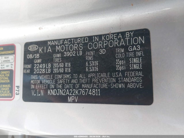 Aukcja sprzedaży 2019 Kia Soul, vin: KNDJN2A22K7674811, numer aukcji: 45968405