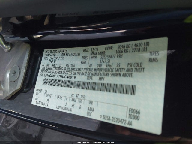 Продажа на аукционе авто 2017 Ford Escape S, vin: 1FMCU0F71HUC46819, номер лота: 45968407