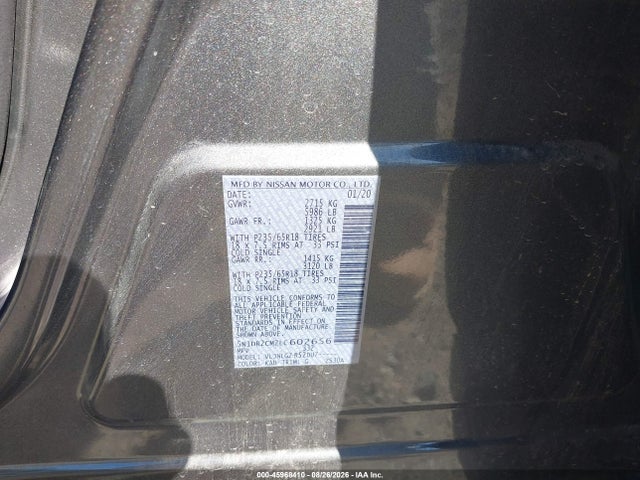 Aukcja sprzedaży 2020 Nissan Pathfinder Sl 4wd, vin: 5N1DR2CM2LC602656, numer aukcji: 45968410
