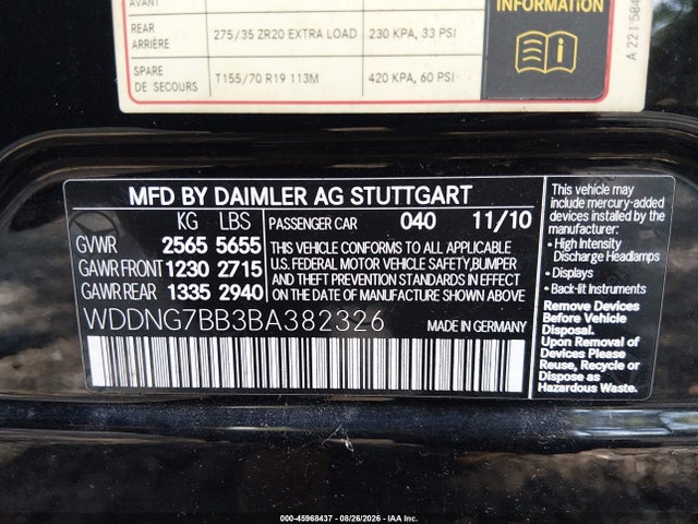 Продажа на аукционе авто 2011 Mercedes-benz S 550, vin: WDDNG7BB3BA382326, номер лота: 45968437