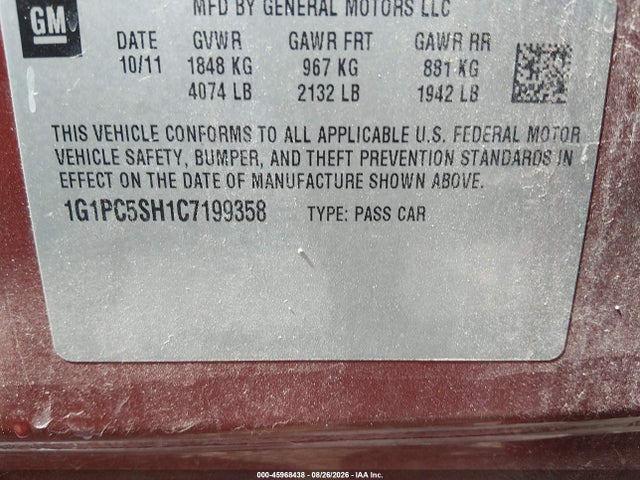 Продажа на аукционе авто 2012 Chevrolet Cruze Ls, vin: 1G1PC5SH1C7199358, номер лота: 45968438
