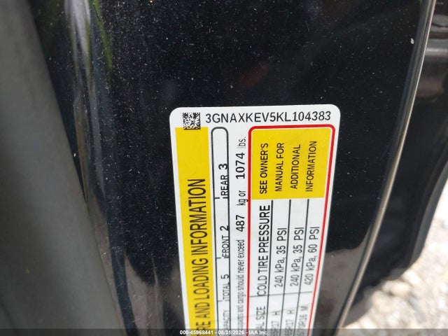 45968441 :رقم المزاد ، 3GNAXKEV5KL104383 vin ، 2019 Chevrolet Equinox Lt مزاد بيع