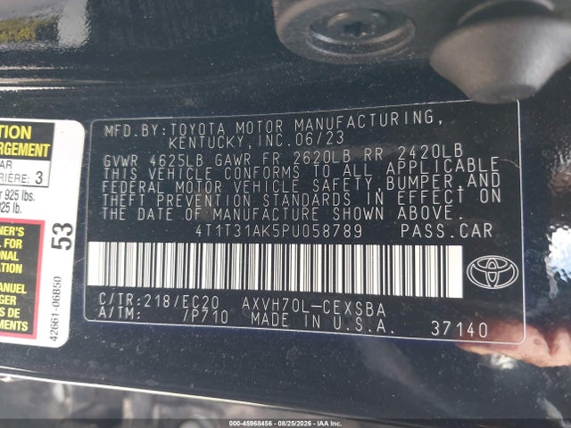Auction sale of the 2023 Toyota Camry Se Nightshade Edition Hybrid, vin: 4T1T31AK5PU058789, lot number: 45968456