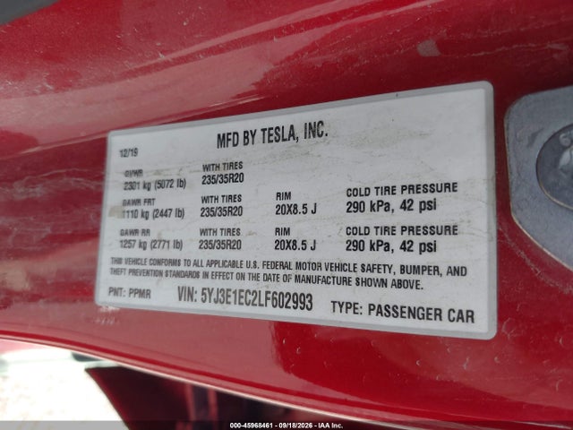 Продаж на аукціоні авто 2020 Tesla Model 3 Performance Dual Motor All-wheel Drive, vin: 5YJ3E1EC2LF602993, номер лоту: 45968461