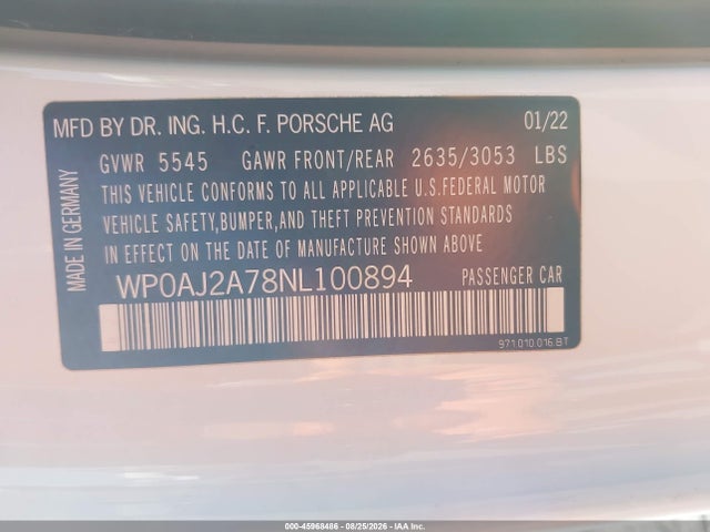 Продажа на аукционе авто 2022 Porsche Panamera 4/4 Platinum Edition/platinum Edition, vin: WP0AJ2A78NL100894, номер лота: 45968486