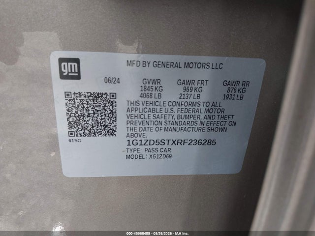 Aukcja sprzedaży 2024 Chevrolet Malibu Fwd 1lt, vin: 1G1ZD5STXRF236285, numer aukcji: 45968489