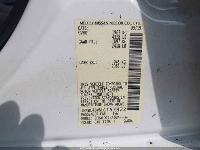 Продаж на аукціоні авто 2020 Nissan Altima S Fwd, vin: 1N4BL4BV5LC157922, номер лоту: 45968495