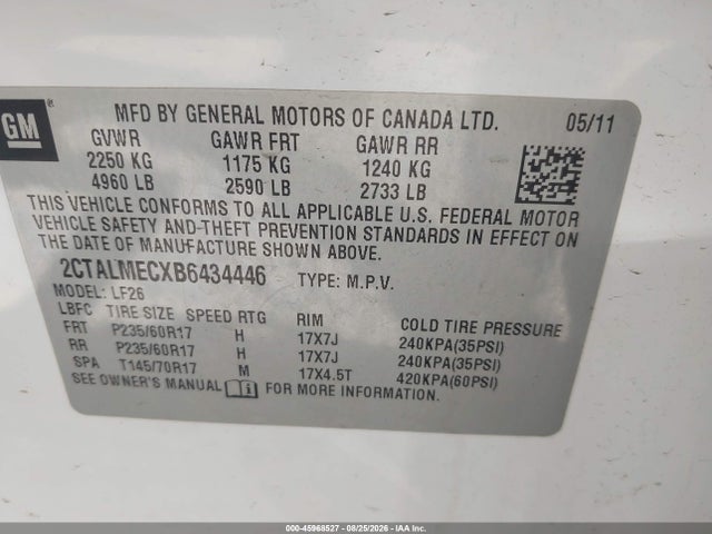 2011 Gmc Terrain Sle-1 მანქანა იყიდება აუქციონზე, vin: 2CTALMECXB6434446, აუქციონის ნომერი: 45968527