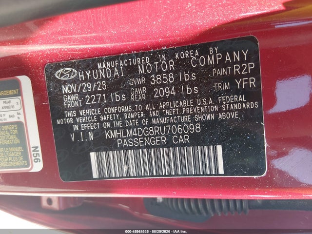 Aukcja sprzedaży 2024 Hyundai Elantra Sel, vin: KMHLM4DG8RU706098, numer aukcji: 45968535