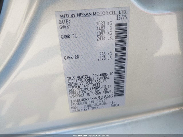 Nissan Altima Sv Awd 2025 1N4BL4DWXSN432886 Image 9