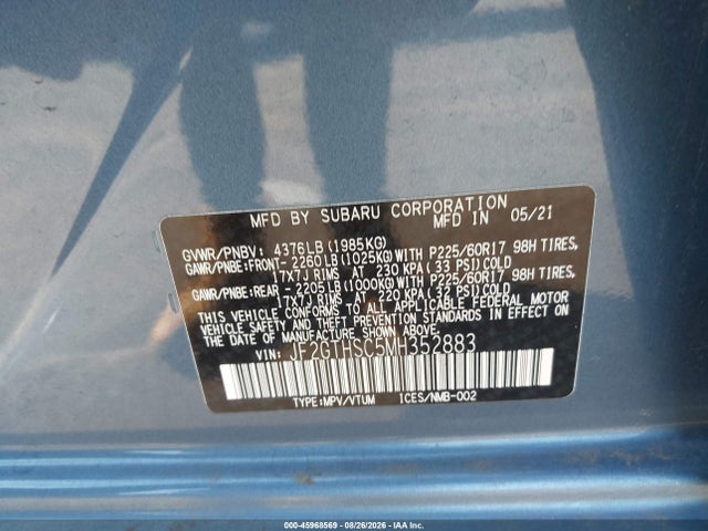 Продаж на аукціоні авто 2021 Subaru Crosstrek Sport, vin: JF2GTHSC5MH352883, номер лоту: 45968569